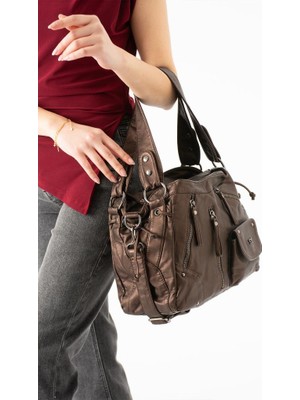 Baginn Vegan Deri Kadın Omuz Çantası Y.s.deri Çok Cepli Çapraz Askılı Bayan Çantası 38*28 cm