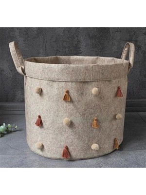 Hayat Store Katlanabilir Çok Amaçlı Ponponlu Yuvarlak Düzenleyici Saklama Kutusu Organizer Keçe (Mini Boy) - 03785 ( Lisinya )