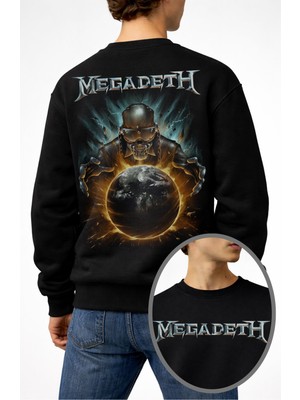 Fuddy Moda Unisex Oversize Rock Band Megadeth Sırt Baskılı Bisiklet Yaka Kapüşonsuz Sweatshirt