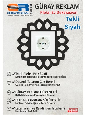 Güray Reklam Çiçek Desenli Tekli Pleksi Priz Süsü - Dekoratif Çerçeve - Gold / Gümüş / Siyah Renk Seçenekli