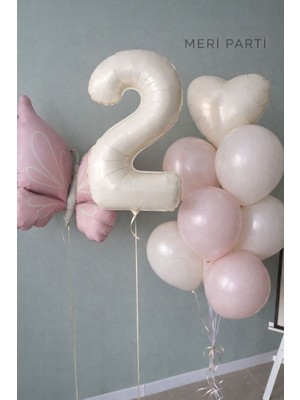 Meri Parti Retro Kelebek Kalp Balon Doğum Günü Set Pastel Krem Rakam Balon Seti (0-9) – Kelebek & Kalp Konsept