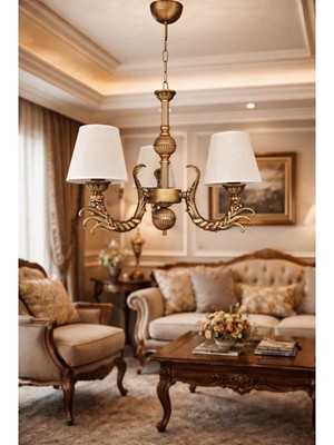 Dede Avize Üzüm Kol Zamak Metal Avize Eskitme Kaplamalı Krem Rengi Şapkalı