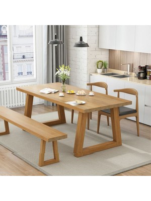 Sisuprintlab Sagalassos- 2 Sandalyeli 1 Banklı Ahşap Ayaklı Ağaç Yemek Masası / Toplantı Masası / Çalışma Masası