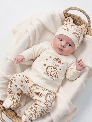 Panfilia %100 Pamuk 0-3 Ay Bebek Hastane Çıkışı 3'lü Set / Yenidoğan / Zıbın