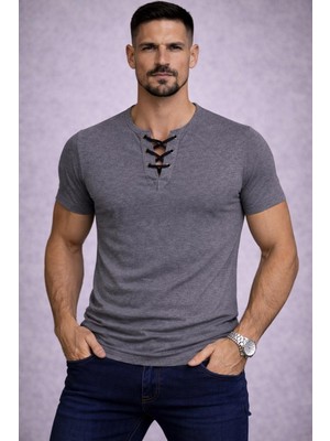 Bybülent Özel Üretim Füme Ipli Yaka Geniş Yaka Bisiklet Yaka Tişört Tshirt