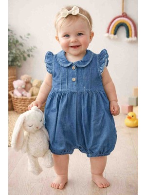 Jolly Joy Fırfır Detaylı Kot Kız Bebek Tulum
