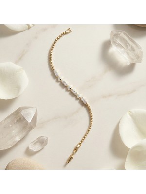 Valmont Accessories Xuping 14K Kaplama 17+2 cm Ayarlanabilir Kalp Detaylı Taşlı Kadın Çelik Bileklik
