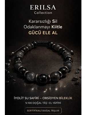 Erilsa Sertifikalı Obsidyen Iyolit Su Safiri Bileklik - 8 mm Doğal Taş Terahertz Aparatlı El Yapımı