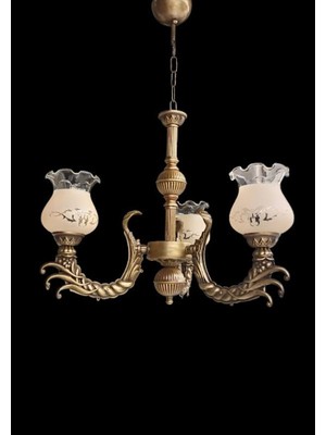 Dede Avize Üzüm Kol Zamak Metal Avize Eskitme Kaplamalı Mat Somon Rengi Camlı