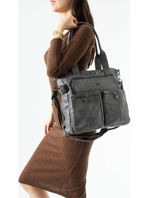 Baginn Retro Vegan Deri Kadın Omuz Çantası Y.s.deri Çok Cepli Çapraz Askılı Bayan Çantası 30*30 cm