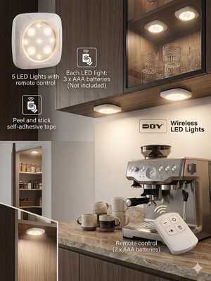 Spot LED Uzakdan Kumandalı 3'lü Mutfak Dolap Içi Aydınlatma Uzakdan Kumandalı Kendinden Yapışkanlı