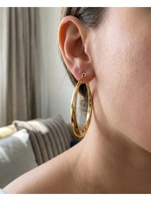 14K Halka Çelik Küpe Gold 5cm