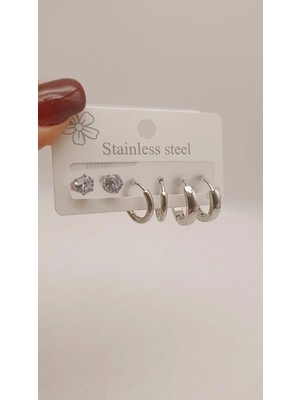 Tılsım Accesories Çelik 6 Lı Sılver Küpe