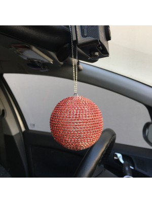 Hayat Store Kristal Taşlı Disko Topu Dikiz Ayna Süsü Büyük 8cm Kırmızı