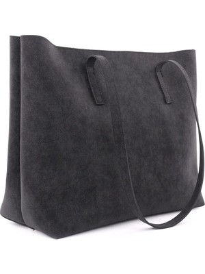 Rivina Lune Kadın Nubuk Su Geçirmez Büyük Boy Geniş Hacimli El ve Omuz Çantası Siyah