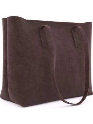 Rivina Lune Kadın Nubuk Su Geçirmez Büyük Boy Geniş Hacimli El ve Omuz Çantası Kahverengi