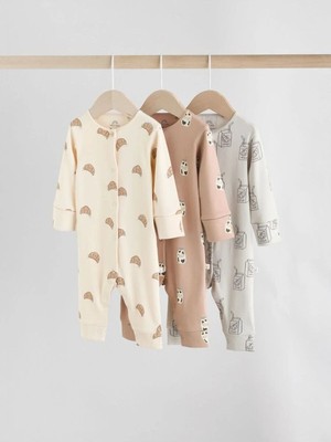 Next Baby Pamuklu Kruvasan Desenli 3'lü Tulum Set