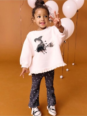 Next Baby Pamuklu Krem Siyah Cadı Süpürgeli Uzun Kollu Alt Üst Takım