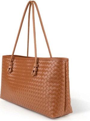 Rivina Mure Kadın Uzun Tote Model Fermuarlı Örgülü Deri El Kol ve Omuz Çantası