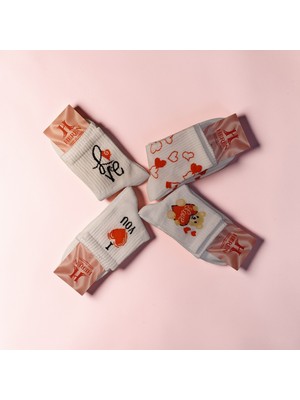 Heren Socks Kalp Love-Aşk Temalı 4'lü Kolej Boy Kadın Soket