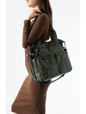 Baginn Retro Vegan Deri Kadın Omuz Çantası Y.s.deri Çok Cepli Çapraz Askılı Bayan Çantası 30*30 cm