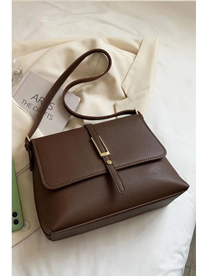 Rivina Retro Kadın Yumuşak Deri Retro Tasarım Şık Kahverengi Omuz & El Çantası