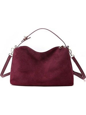 Rivina Miya Kadın Süet Kilit Detaylı Ayarlanabilir Askılı Süet Dokulu El Omuz ve Çantası 30/25 Bordo