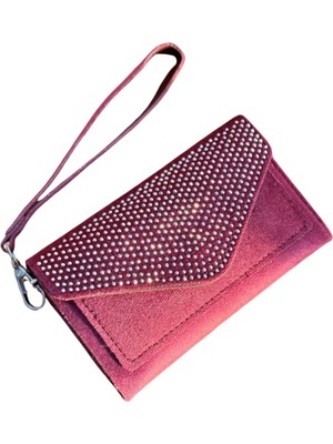 Rivina Kadın Zarf Model Taş Işlemeli Süet Kadın Cüzdan - Askılı