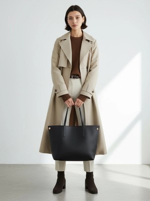 Rivina Megi Kadın Büyük Boy Tote Geniş Hacimli Model El ve Omuz Çantası Siyah