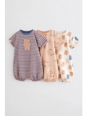 Next Baby Pamuklu Lacivert Desenli 3'lü Ropmer Set