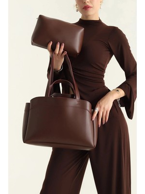 Rivina Mari Kadın Mıknatıs Kapaklı Cüzdan Detaylı El Kol ve Omuz Çantası Bordo