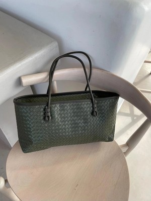 Rivina Nadi Tote Fermuarlı Örgü Detaylı Baget El Omuz Çantası Haki