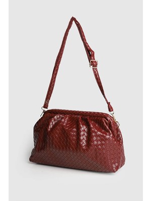 Rivina Meri Glow Örgü Detaylı El, Omuz ve Çapraz Çanta Bordo