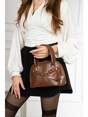 Rivina Reyna Kadın Çift Saplı Özel Kilit Sistemli Kadın El, Çapraz ve Omuz Çanta Taba