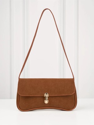 Rivina Liva Kadın Vintage Gold Tokalı Retro Model El ve Omuz Çantası Taba