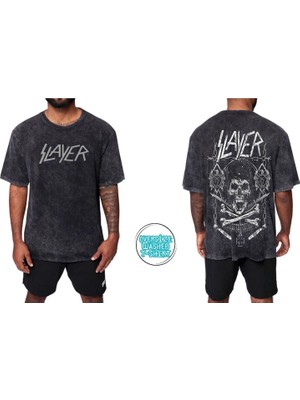 Slayer Yıkamalı Over Size Tişört S