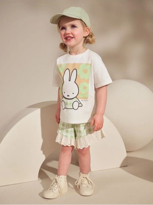 Next Baby Pamuklu Yeşil Gingham Miffy Kısa Kollu Alt Üst Takım