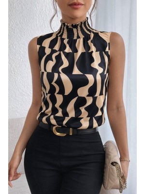 Allsisii Balıkçı Yaka Desenli Süprem Bluz