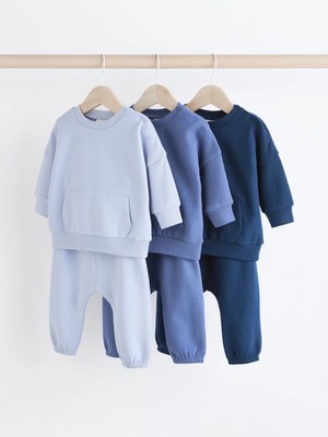 Next Baby Pamuklu Mavi Bebek Sweatshirt ve Eşofman Altı 3'lü Alt Üst Takım