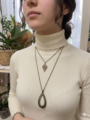 Ikili Antik Sarı Bakır Renk Kolye Kombini Etnik Vintage ve Zamansız