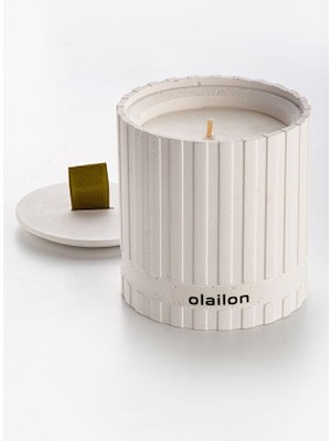 olailon Vanilya Kokulu Beton Mum | Yeşil Kurdeleli | Dekoratif & Modern Tasarım
