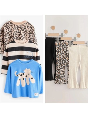 Next Baby Pamuklu Mavi Hayvan Desenli Uzun Kollu 3'lü Alt Üst Takım