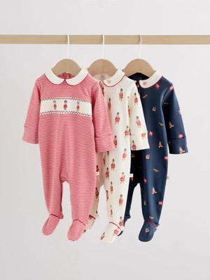 Next Baby %100 Organik Pamuklu Kırmızı Ayı Desenli Fermuarlı 3 Lü Uyku Tulumu Set ALYF35915