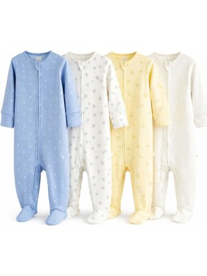 Next Baby Pamuklu Mavi Sarı Baskılı 4'lü Tulum Set