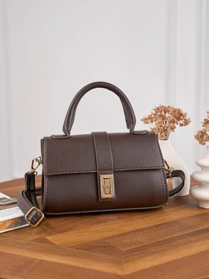 Rivina Zumi Kadın Çevirmeli Kilitli Çıkarılabilir Askıli El Omuz ve Kol Çantası Kahverengi