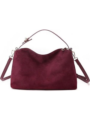 Rivina Narin Kadın Süet Kilit Detaylı El Omuz ve Kadın Çanta 30/25 Boy Bordo