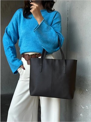 Rivina Soft Touch Büyük Boy Tote Model Kadın El Kol ve Omuz Çantası Kahverengi