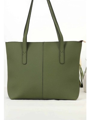 Rivina Soft Touch Büyük Boy Tote Model Kadın El Kol ve Omuz Çantası Haki