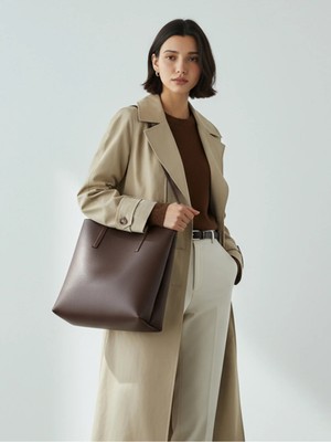 Rivina Kadın Büyük Boy Tote Model El ve Omuz Çantası Kahverengi