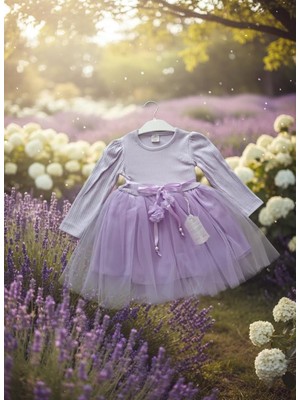 Lina Baby Bloomm Uzun Kollu Kız Bebek Elbise Tül Etekli Fiyonklu Şık Model